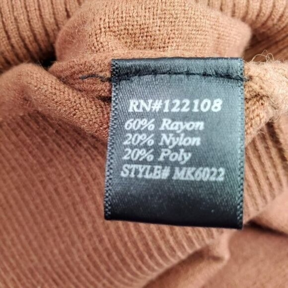 Mak Sweater Shoulder Dress Women Cowl Neck Bodycon Rayon Long Sleeve Rust - Picture 6 of 10